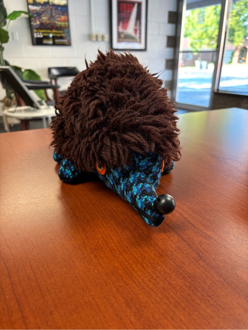 Plush Hedgehog Toy in Brown and Blue - Cozy Cuddly Friend